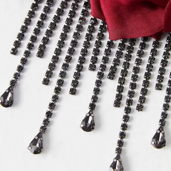 Free people Dreamin of the past 2 satin bow barrettes w/ fringe rhinestones NWT - Picture 7 of 13